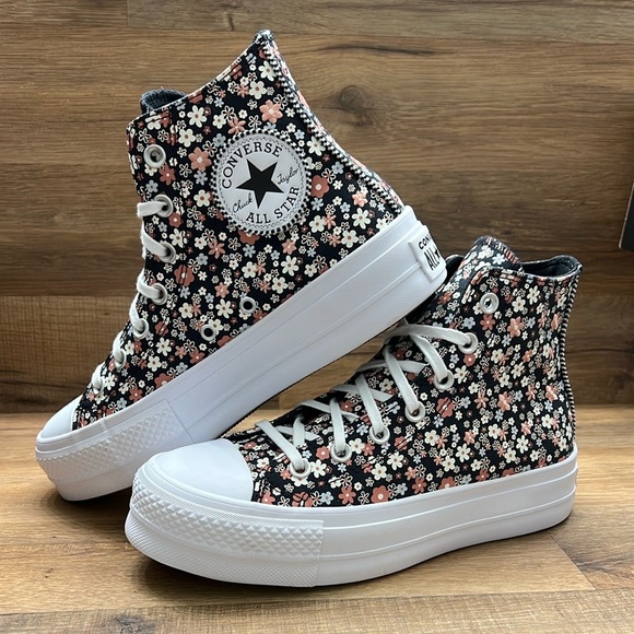 Converse Shoes - Converse Women's Floral High-Top Sneakers - Black and White